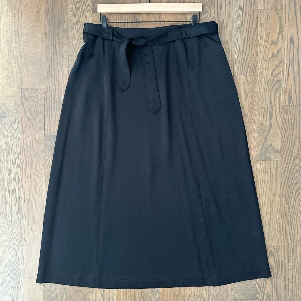 Vintage Dana Buchman High Rise A-Line Satin Midi Skirt in Black Size 16 / Large